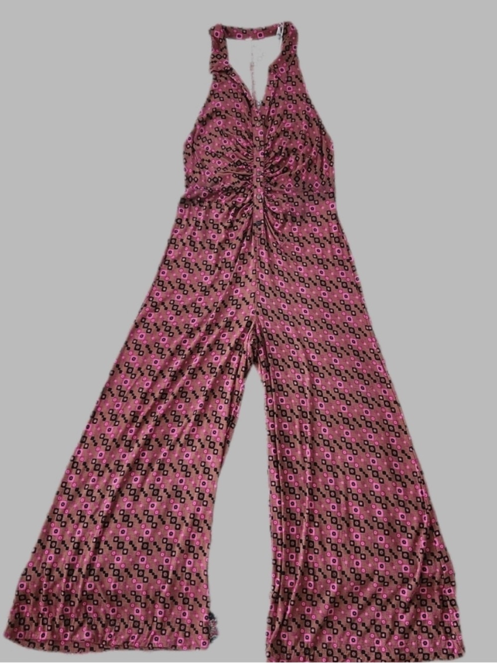 Free People Burgundy/Brown printed Wide-Leg Halter Jumpsuit - Picture 2 of 5